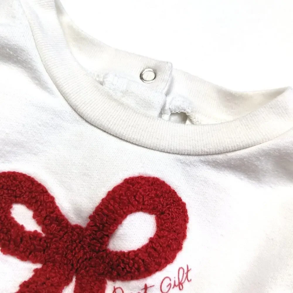 Cat & Jack Sweatshirt Baby Girls Size 0-3m White Bow Christmas Holiday Frilly